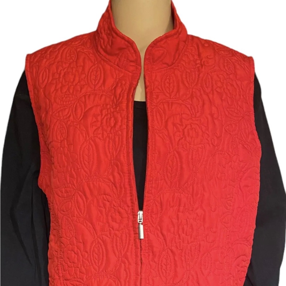 Jane Ashley Vest Size L Red  Quikted Look Zip Collar Ladies Christmas Gift